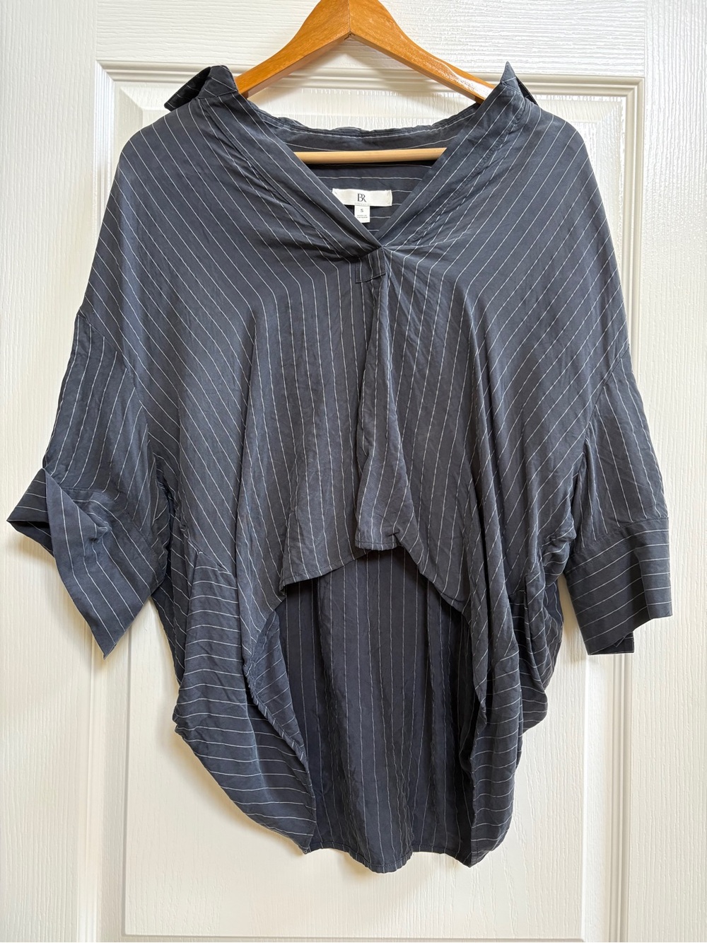 Banana Republic- Charcoal Pinstripe Draped V-Neck collar top, Sz S